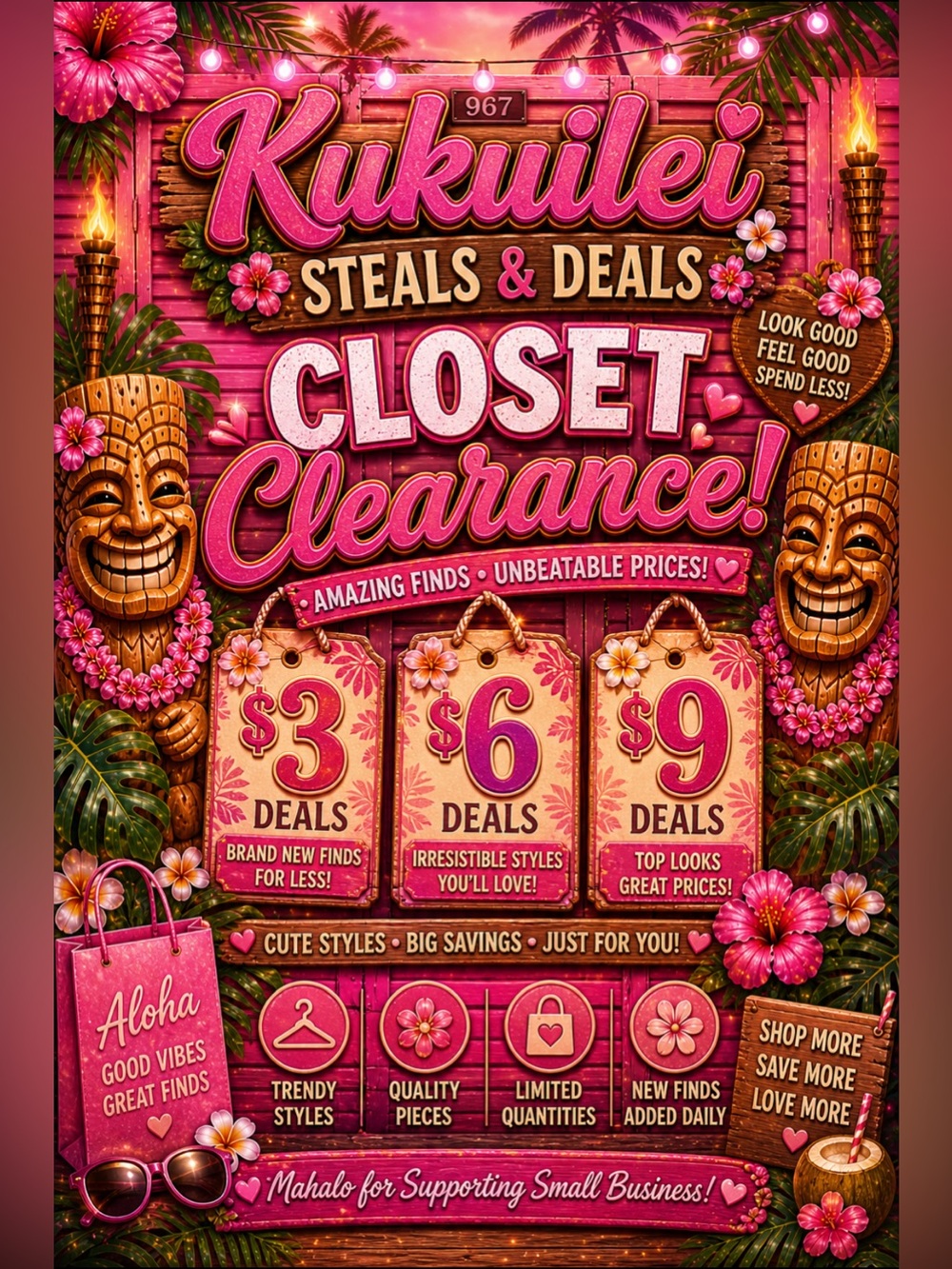 πͺ© $3, $6, $9 πͺ© cute steals & big island ποΈ vibes π$15 Minimum π Kukuilei - Picture 1 of 4